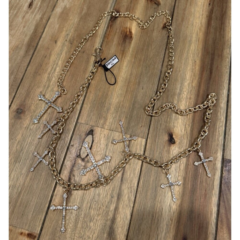NOIR Belt Long Rope Link Chain CZ Cross Goldtone Adjustable XL Extra Large NEW - Picture 13 of 13